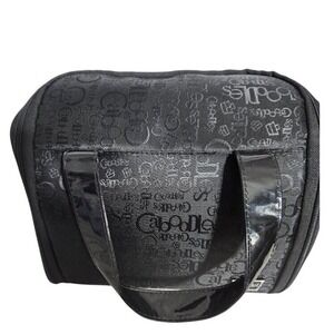 Caboodles Black Logo Print Soft Cosmetic Travel Bag Pink Interior Organizer